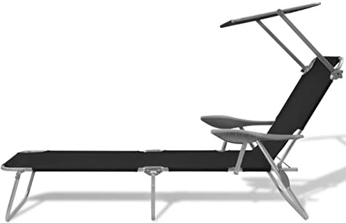 HETFTJN Deckchair Strandstuhl Gartenstühle Gartenstuhl - Sonnenliege mit Sonnenschutz Stahl Schwarz für Outdoor Balkon Garten Camping