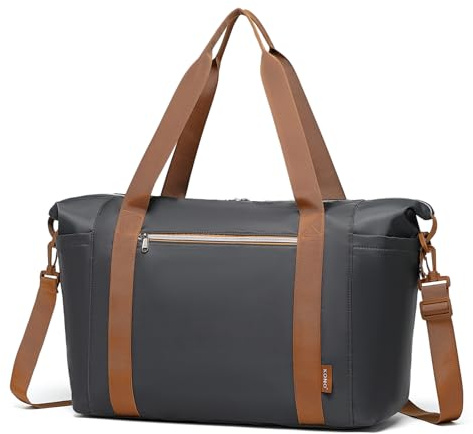 Kono Handgepäck 46x30x20 cm, Untersitz-Kabinentasche wasserabweisend, Wochenendtasche für Damen und Herren, Sporttasche, Tragetasche und praktischer Reisebegleiter (Grau und Braun)