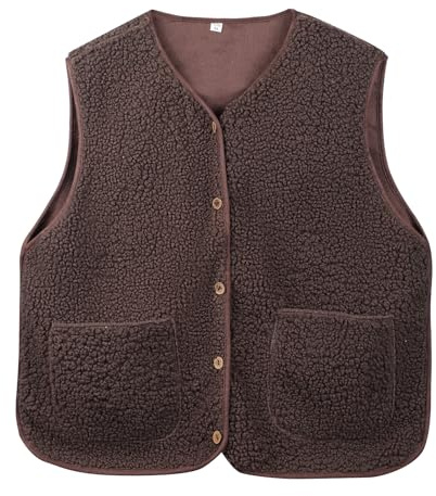 Risipu Gilet da donna Sherpa casual caldo peloso finto shearling gilet senza maniche in pile tasche Teddy Coat gilet per l'inverno