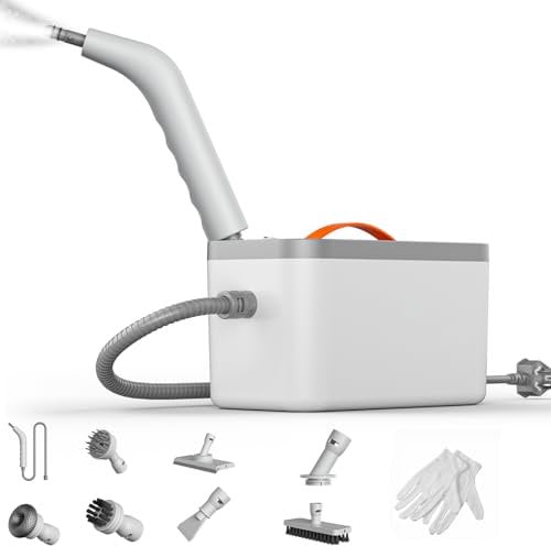 hiee Steam Cleaner, Handheld Steam Cleaner with 6 Brush Heads, Compact Handheld Device for Effective Deep Cleaning, Ideal for Home, Car and More - White