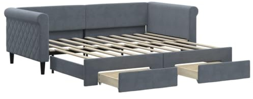 vidaXL Tagesbett, Ausziehbar Schlafsofa mit Schubladen, Bettsofa Gästebett für Schlafzimmer Wohnzimmer, Sofa Bett Ausziehbett, Dunkelgrau 90x190 cm Samt