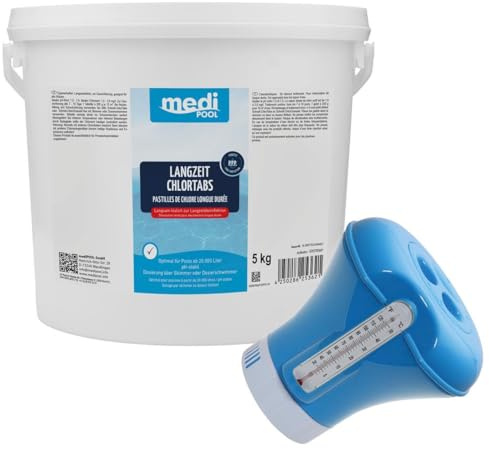 Medipool Wasserpflegeset Langzeit ChlorTabs (je 200g) 5 kg und Dosierschwimmer