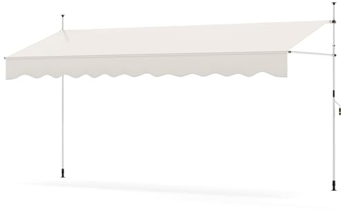 COSTWAY Klemmmarkise, Balkonmarkise ohne Bohren mit Handkurbel, Höhenverstellbar & UV-beständig, Markise Sonnenschutz für Terrasse, Balkon, Garten (400 cm,Weiß)