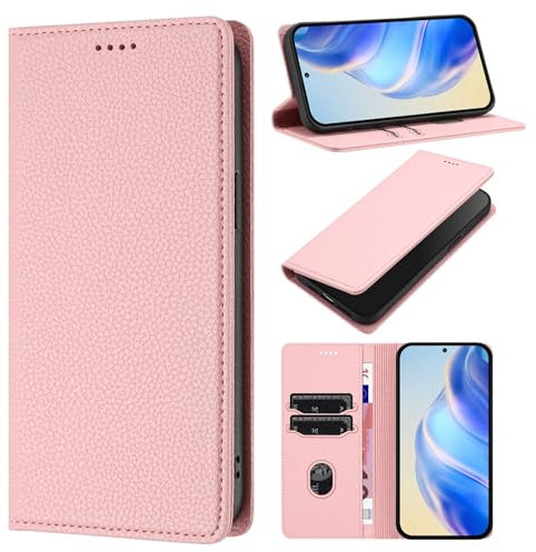QIWEIQING Compatibili con iPhone 15 Pro Custodia, Libro Pelle PU e TPU Silicone con Chiusura Magnetica Portafoglio Libretto Bumper Custodia Case per iPhone 15 Pro. Rosa YBZ