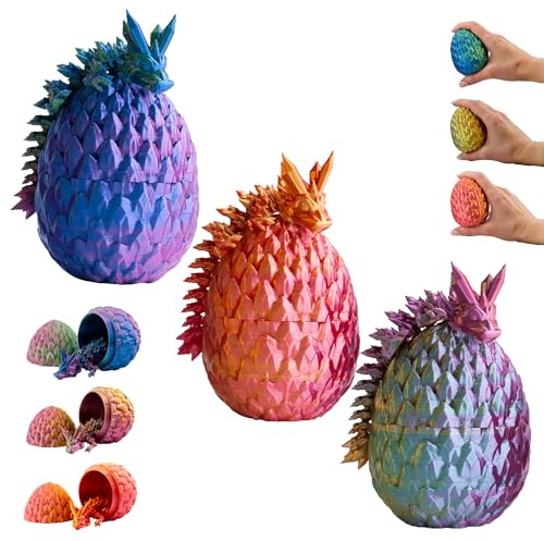 KAHAUS 3D Baby-Drache im Ei – Set mit 3 dekorativen Sammlerfiguren 10 cm, mehrfarbige Drachen in Ziereiern mit beweglichem Dekorelement, Fantasy-Deko (14+)