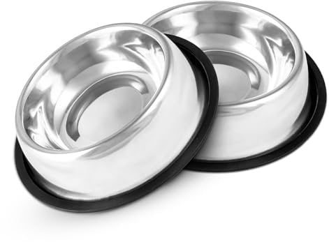 Pack – 2 Large Non-Slip Stainless Steel Pet Bowl – Rust-Resistant with Anti-Skid Rubber Base – Dishwasher Safe Food & Water Bowl for Dogs & Cats