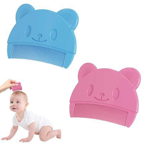2 Pcs Cradle Cap Comb, Ergonomic Baby Cradle Cap Brush & Comb,Soft No Damage to Scalp Cradle Cap Brush,Cute Bear-Shaped Baby Combs,Suitable Tool for Newborn Hair Grooming(Blue, Pink)