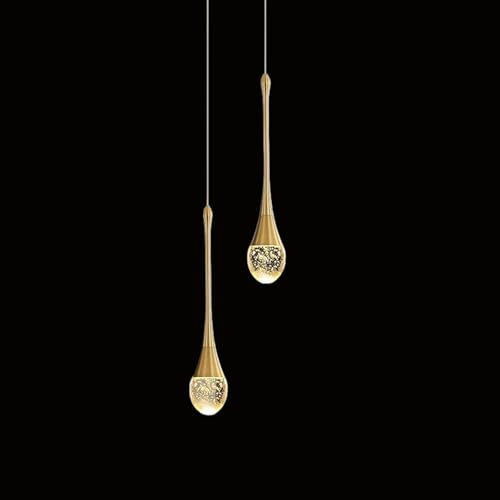 LED Dimmbar Pendelleuchte Gold Tropfen Kristall Hängelampe,150cm 2-flammig | Kronleuchter Modern Regentropfen HöHenverstellbar Wohnzimmer HäNgelampe,HäNgeleuchte Foyer,Eingang,Esszimmer,Pendellampe