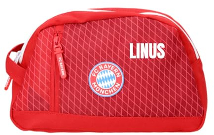 FC Bayern München Kulturbeutel - Personalisiert mit Name - Fanartikel Kulturtasche FCB in rot