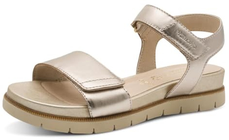 Tamaris Comfort Damen Sandalen flach aus Leder mit Klettverschluss