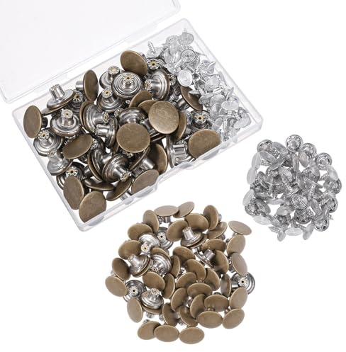 50 Sets Jeans Button Replacement No Sew Tack Buttons Bronze Copper Cap Metal Button Snap Fasteners Denim Jeans Buttons Rivets for Jean Jackets Bags