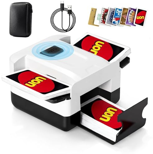 Lambluefly Kartenmischmaschine Elektrische mit 2000mAh Akku, Geräuscharmer Kartenmischer, Spielkartenablage, Mischmaschine Karten für 2 Decks, Karten Mischgerät für Poker,Texas Hold Em,Blackjack