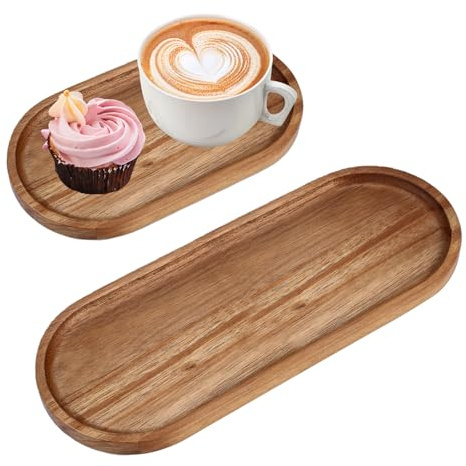 2 Stück Ovales Holztablett, 28.5 x 10.5 cm/19 x 10.5 cm Holztablett Deko, Serviertablett Holz, Cafés, Bars und Restaurants zum Servieren von Desserts, Obst, Süßspeisen, Kuchen und Kerzen Verwendet