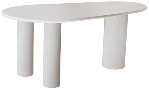 DRW Ovaler Esstisch aus MDF-Holz mit Zement, cremefarben, 76 x 230 x 120 cm