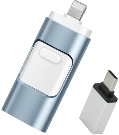 USB Stick 64GB for iPhone, No App Needed, 4-in-1 Memory Stick for Phone/iPad/Android/PC, Flash Drive with Plug and Play Backup for Photos & Videos, Fast Transfer