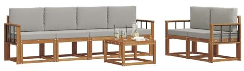 vidaXL Outdoor-Sofagarnitur mit Kissen 7 pcs Natürlich und Hellgrau, Akazienholz Garten-Sofa-Set, Moderne Gartenmöbel, langlebige Couch, schicke Lounge, ergonomisches Design