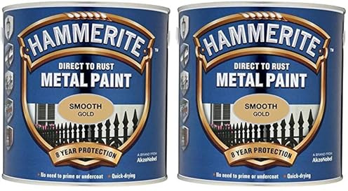Hammerite 5092830 Direct to Rust Metal Paint - Smooth Gold Finish 750ML (Pack of 2)