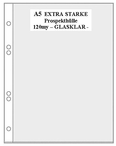 100x Prospekthülle A5 in GLASKLAR GLATT, EXTRA STARK 120my (0,12mm) ohne Aufdruck DOKUMENTENECHT, RECYCELBAR
