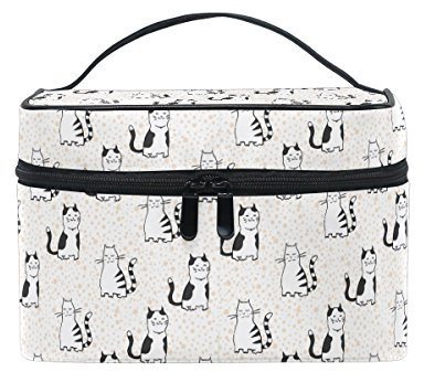 Trousse de Maquillage Femmes, Chat Trousse de Toilette Femmes Voyage Grande Poignée Compartiments pour Femme et Fille