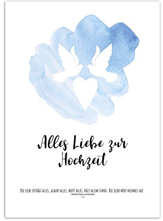 Einladungskarten Manufaktur Hamburg Glückwunschkarte zur Hochzeit/Motiv: 2 Tauben und 1 Herz Blaue Wolke/mit Umschlag/Hochzeitskarte/Glückwunsch Karte
