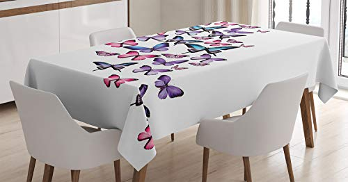 ABAKUHAUS Schmetterling Tischdecke, Flügel Feminine, Pflegeleicht mit Modernster Druck Technologie Waschbar und Personalisiert, 140 x 240 cm, Lila Rosa Blau