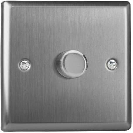 Varilight Single V-Dim Rotary 2-Way Dimmer 1 x 60-400W - Classic Brushed Steel With Brushed Steel Knob, HT3