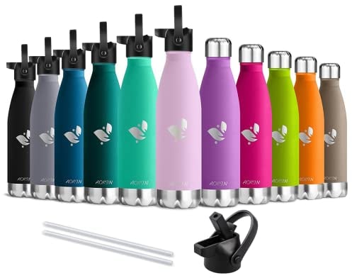 AORIN Bouteille d'eau en Acier Inoxydable isolé à Double Mur - 500ml - Gourde Isotherme Étanche sans BPA, Gourde INOX Bouche Standard, Gourde Enfant pour Sport, Gym, Voyage