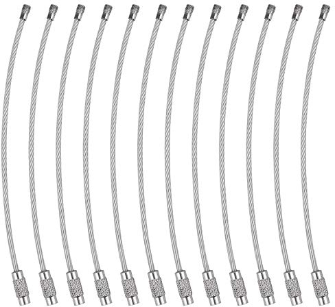 wisdompro Wire Keychain Cable, 12 Pack of 4.3 Inch Stainless Steel Wire Keyrings, 2mm Cable Keyring Loop/Hoop for Luggage Tag, Keys and ID Tag Keepers - Silver