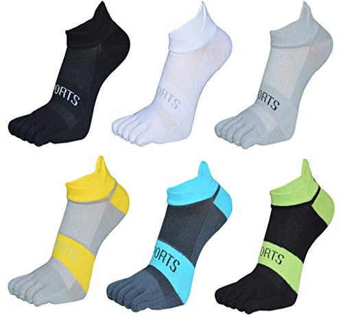 Antcher 6 Paar atmungsaktive Fünf-Finger-Zehensocken für Herren, aus Baumwolle, unsichtbar, Netzstoff, lässige Sportsocken
