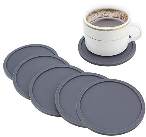Drink Coasters Set of 6, Silicone Non-Slip Washable Cup Mats Coaster for Drinks Home and Outdoor (Grey)