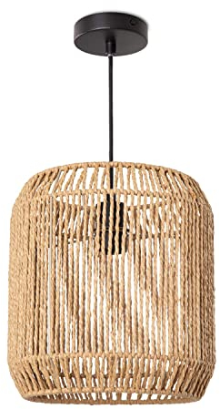 Paco Home Hängelampe Bambus Wohnzimmer Pendelleuchte Rattan Esstisch Esszimmer Lampe E27 Hängeleuchte Papier Boho, Farbe:Natur (Ø28cm), Leuchtenart/Farbe:Pendelleuchte - Schwarz