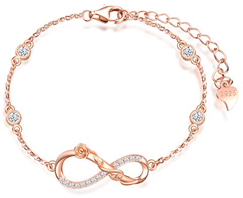 MicLee Bracciale oro rosa di simbolo infinito con zirconi da donna ragazze bracciali regolabile con fiore di rosa creativo in argento 925 gioielli eleganti