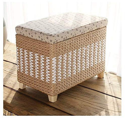 FZYE Fußschemel Hocker Aufbewahrung Osmanen, Rattan Ottoman Gepolsterte Sitz Aufbewahrung Brust Rattan Fußschemel, Schlafzimmer Wohnzimmer Umkleide Schuhe Sofa Hocker mit Deckel, handge