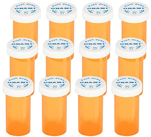 Plastic Medicine Pill Bottles with Child Resistant Caps - Push Down and Turn - Prescription Vial, Medicine Container, Pill Cases Dispenser Organizers (12pcs, 8 Dram)