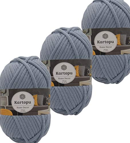 Kartopu 3x200gr Jersey Garn - weiches Textilgarn - gleichmäßige Einfärbung und Garnstärke - Häkelgarn für Kissenhüllen, Taschen, Häkeldecken - Neuware in rauchblau