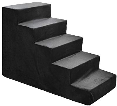 BOUTIQUE ZOO Hundetreppe 50 cm hoch | Katzentreppe Haustiertreppe | 5 Stufen | Hunde Katzen Haustier | für Bett und Auto | Trepp für kleine Hund | Samtstoff | Farbe: Velvet: Schwarz