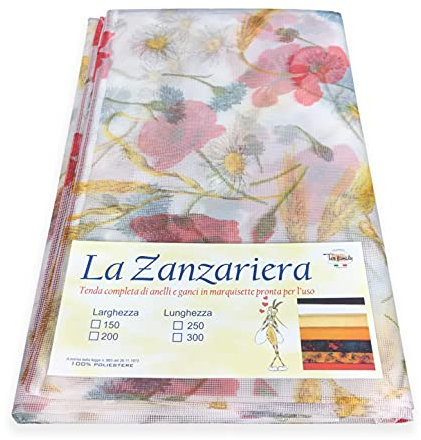 Tex family Tenda Rete ZANZARIERA Marquisette da Esterno piombata Papaveri in 4 Misure Diverse - Cm. 200 x 300