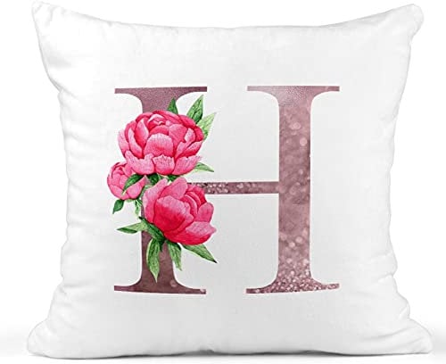 Any Letter, Initial Alphabet Letter Cushion & Cover, Rose Gold Pink Floral Deisgn, Throw Pillow Cover, 40cm x 40cm, Scatter Cushion