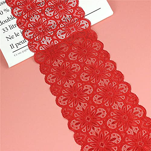 18cm x 5m Elastizität Spitzenband Spitzenbordüre Spitzenborte Zierband Dekoband Spitzen Borten Bänder zum Nähen,DIY Basteln,Deko für Kleidung Unterwäsche Dessous Hochzeitskleid Tischdeko,Rot
