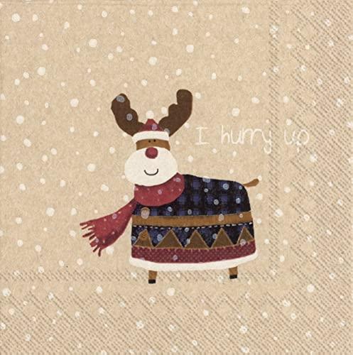 IHR Ideal Home Range - Weihnachtsservietten RUDOLPH gibt Gas Rentier Geschenke Santa Schnee red 20 St. Lunch-Servietten 33 cm x 33 cm