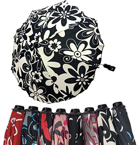 BAMBINIWELT Sonnenschirm Sonnenschutz für Kinderwagen Buggy Jogger universal UV50+ (schwarz weiß große Blumen)