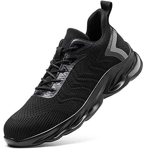 R-Win Safety Shoes for Men Women Non Metal Composite Toe Cap Boots Black Low Top Mid Top Plastic Cap Toe Trainers Construction Lightweight Comfortable Work Shoes