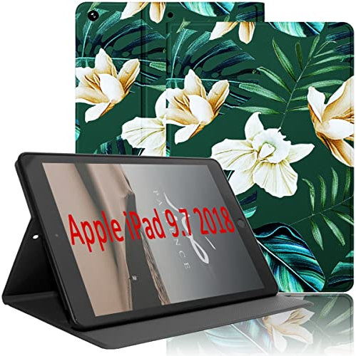 Yoedge Coque pour Tablette iPad 9,7 Pouces (iPad 6ème/5ème Génération), Étui de Protection Case Cuir PU Housse Fine et Légère Smart Cover avec Fonction Support pour iPad 9,7 2018/2017, Fleur 1