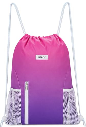 WANDF Kordelzug Rucksack String Bag Wasserabweisende Cinch Bag Nylon Schwimmtasche für Gym Shopping Sport Yoga (Rosenrot)