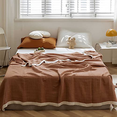 Premium-Baumwolle-Sommerdecke für Bett Sofa Couch, Weiche Atmungsaktive Kinderdecke Wohndecke Sofadecke Reisedecke, Leichte Schweißableitende Musselin-Decke für Erwachsene Kinder, 150x200cm,Brown2