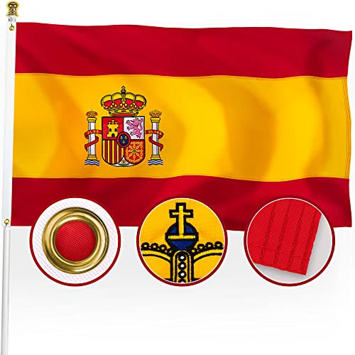 XIFAN Bandiera della Spagna di alta qualità 3 x 5 all'aperto, immagine ricamata su entrambi i lati, resistente nylon 210D, lunga durata con strisce cucite, orlo a 4 punti/occhielli in ottone