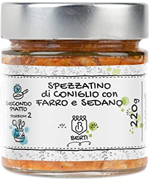 Berti 1 Spezzatino di Coniglio con Farro e Sedano da 220g pronto all'uso, Carne Coniglio 100% Italiana, Delicata, Altamente Digeribile, Ideale Secondo Piatto con Legumi, Riso e Cereali