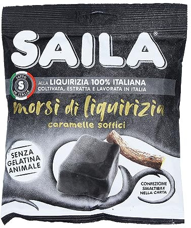 Saila - Morsi di Liquirizia, Caramelle Soffici alla Liquirizia, Aromi Naturali, Senza Glutine - 100 gr, 1.0 unità