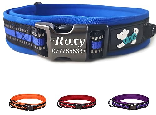 Dog Collar Personalised Dog Collars Custom Nylon Reflective Collars Adjustable Pet Collars with Name & Phone Number for Pets Cat Puppy Dogs(Blue,XS)