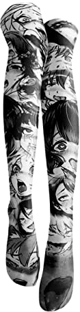 DigiTizerArt Ahego Girl Face 3D Print Thigh High Stockings Cute Anime Lolita Cosplay Knee High Socks Knee High Stockings Cartoon Harajuku Streetwear Casual Thigh Cosplay Leggings (Dark-color)